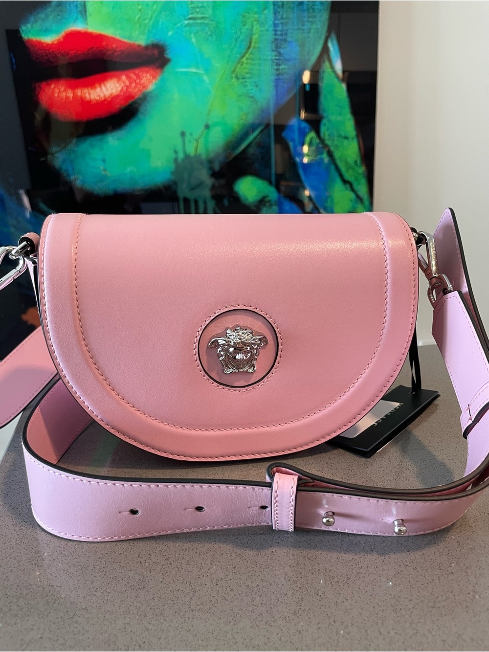 Versace Pink Leather Medallion Crossbody Bag